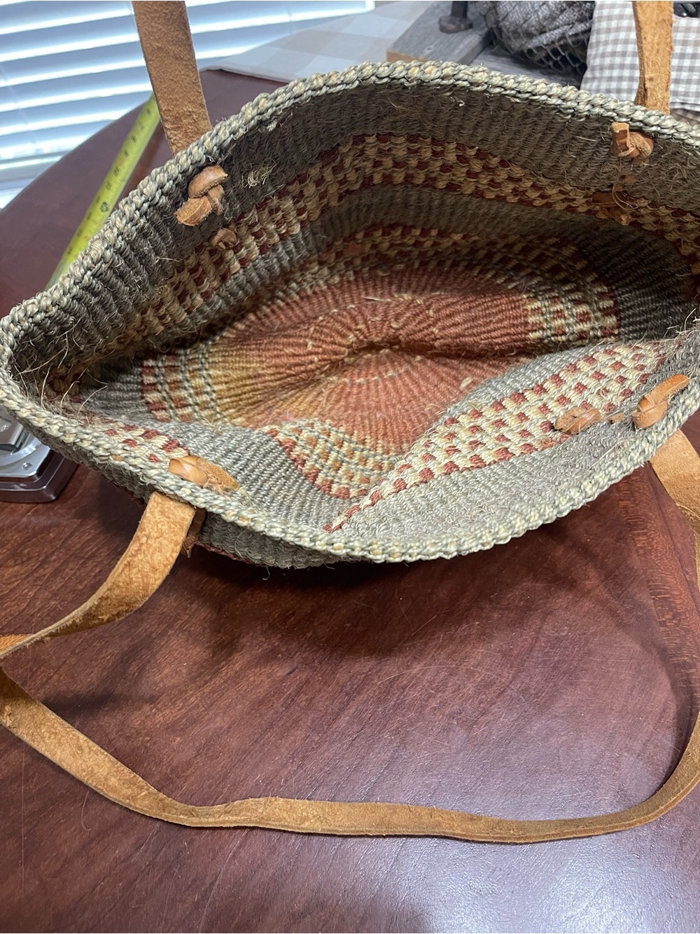 Vintage Sisal Market Bucket Bag Woven Straw Leather Large Purse Boho, Hippie - Picture 6 of 8